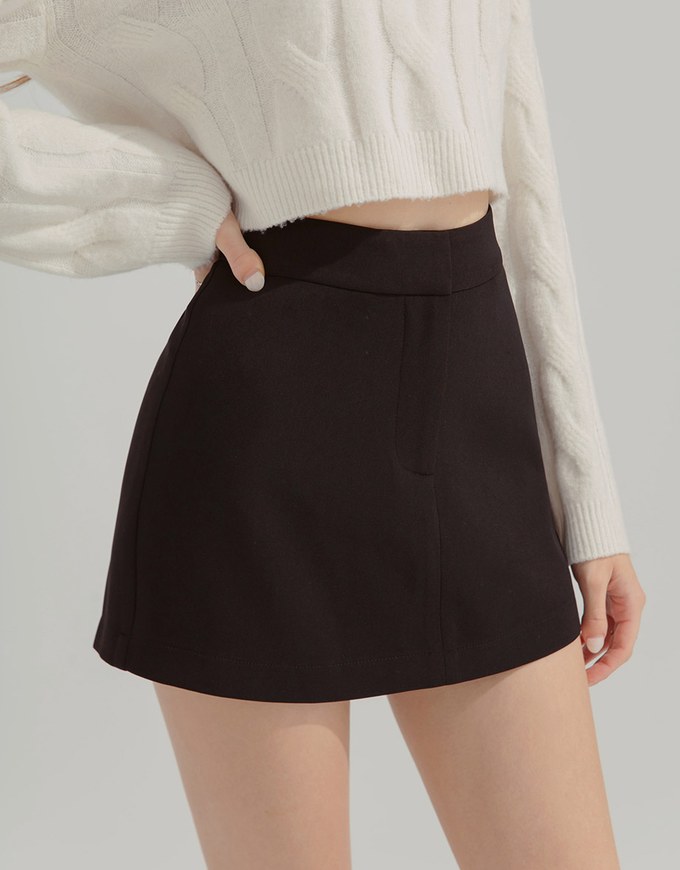 Plain Silky High Waisted Skorts