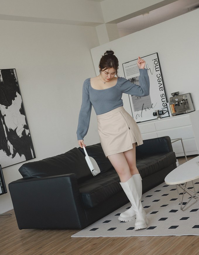 Faux Leather Zipper Slit Skirt