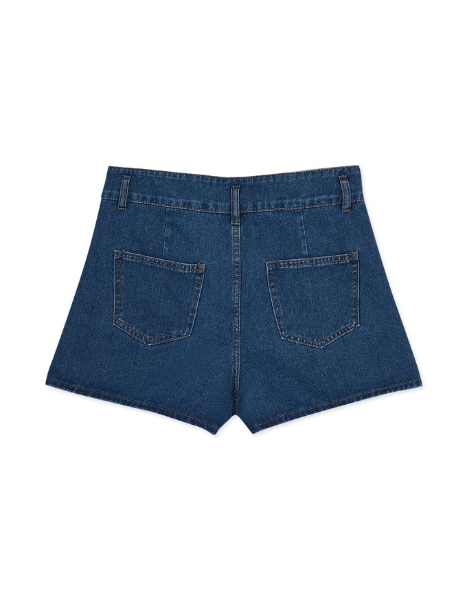 Cinched Waist High Waisted Denim Jeans Shorts