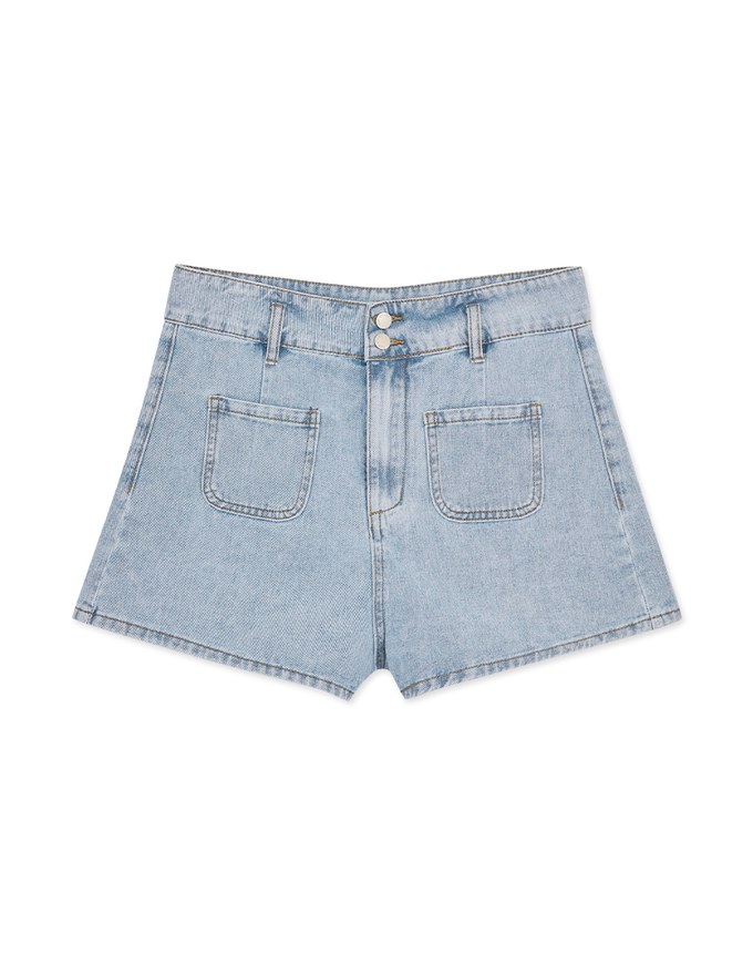 Cinched Waist High Waisted Denim Jeans Shorts