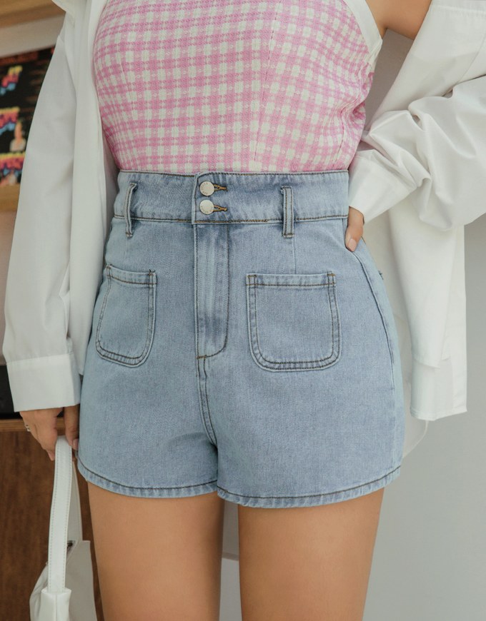 Cinched Waist High Waisted Denim Jeans Shorts