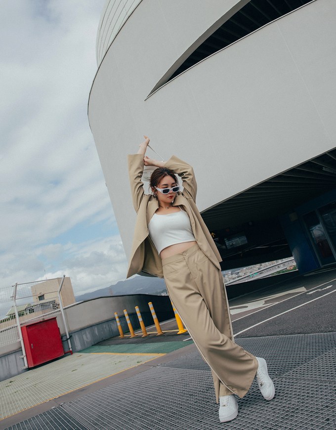 Double Line Slim Fit Suit Wide Pants