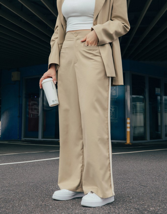 Double Line Slim Fit Suit Wide Pants