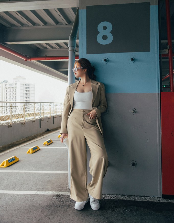 Double Line Slim Fit Suit Wide Pants