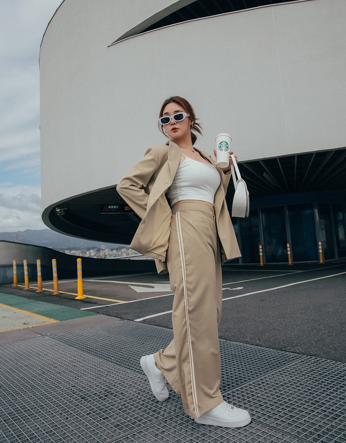 Double Line Slim Fit Suit Wide Pants