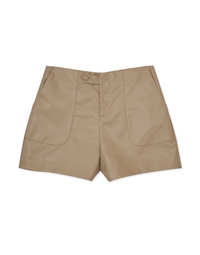 Single Button Faux Leather Wide Hem Shorts