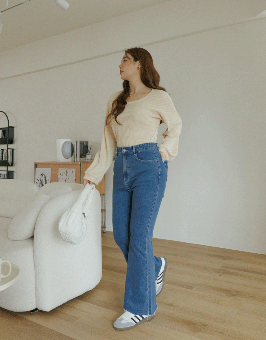 Solid Color Distressed Hem Flare Jeans