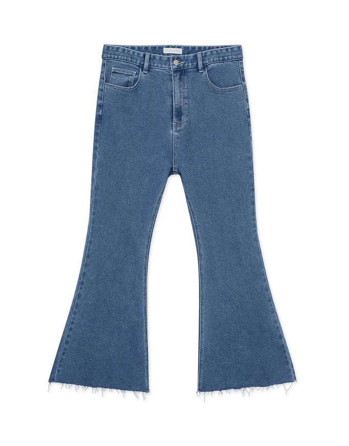 Solid Color Distressed Hem Flare Jeans