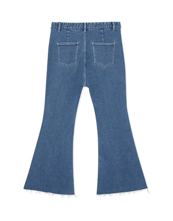 Solid Color Distressed Hem Flare Jeans