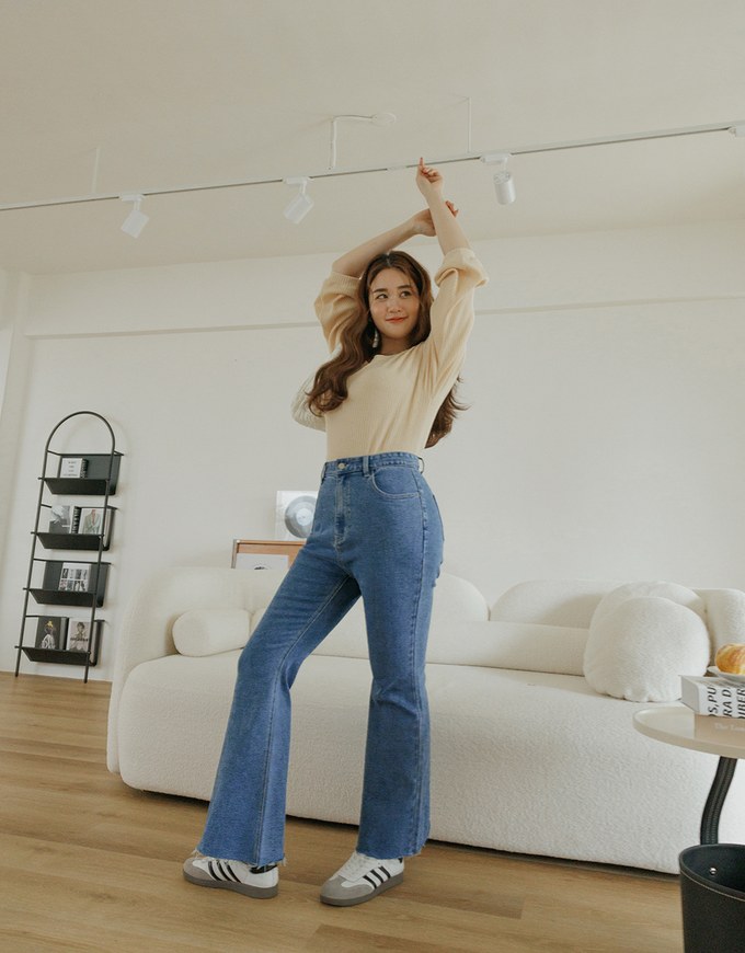 Solid Color Distressed Hem Flare Jeans