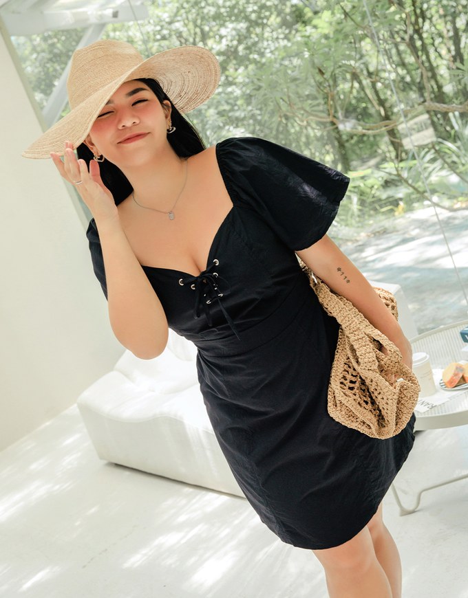 Peach Heart Neck Tie Mini Dress