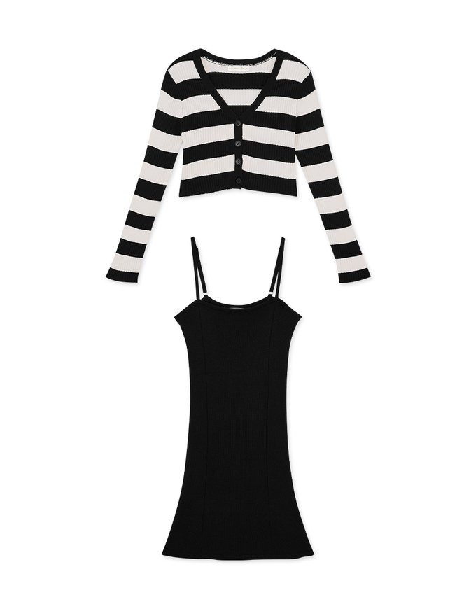 Two-Piece Wide Striped Knit Mini Dress