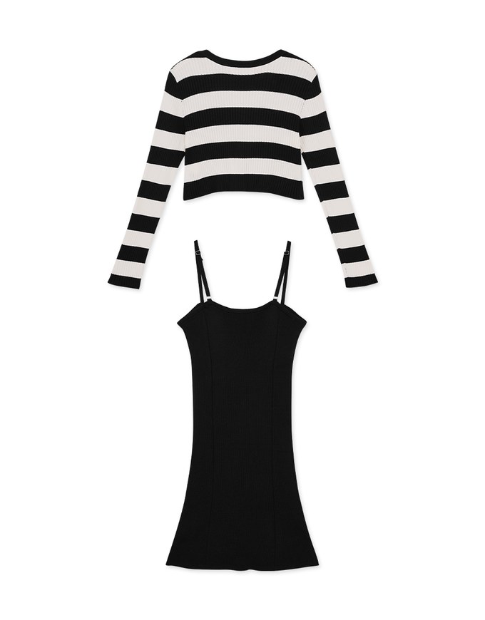 Two-Piece Wide Striped Knit Mini Dress