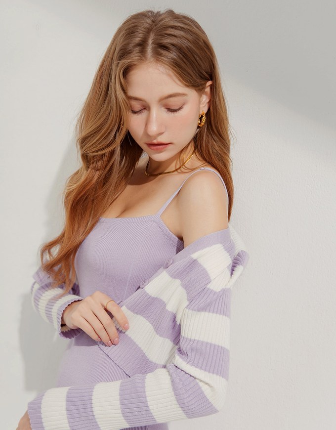 Two-Piece Wide Striped Knit Mini Dress