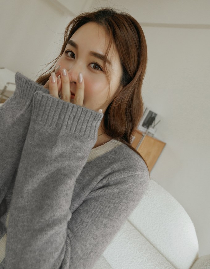 V-Neck Buttoned Knit Mini Dress