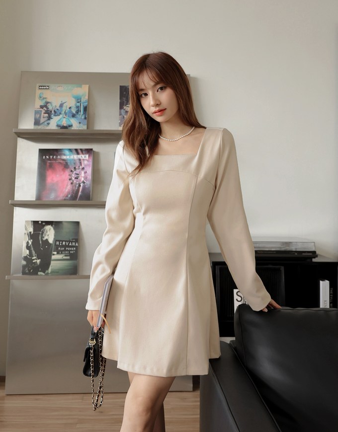 Elegant Square Neck Umbrella Hem Mini Dress