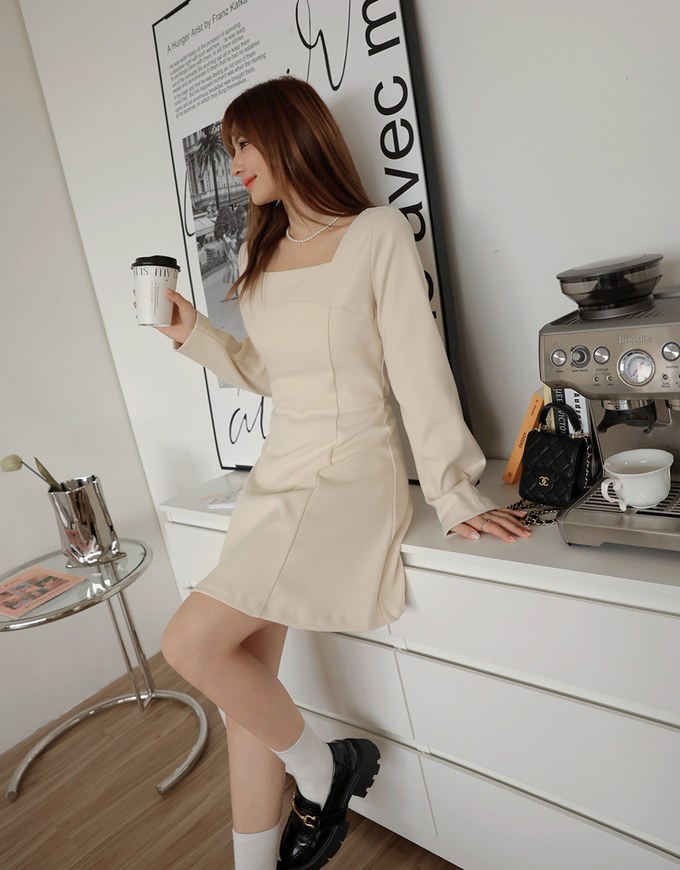 Elegant Square Neck Umbrella Hem Mini Dress