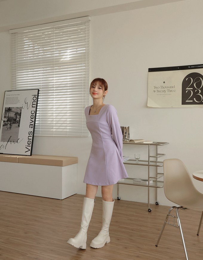 Elegant Square Neck Umbrella Hem Mini Dress