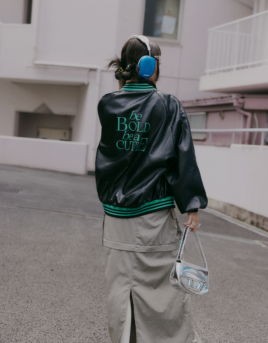 【SHIUAN'S DESIGN】Oversize Faux Leather Baseball Blazer Jacket