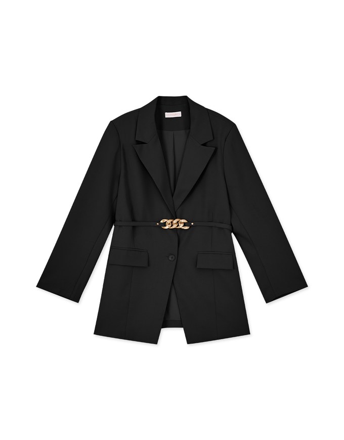 Gold Chain Detachable Shoulder Pad Blazer (With Belt)