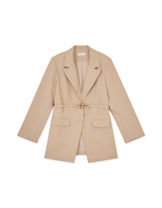 Gold Chain Detachable Shoulder Pad Blazer (With Belt)