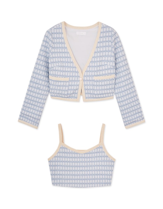 Gentle Plaid Tweed Top Set