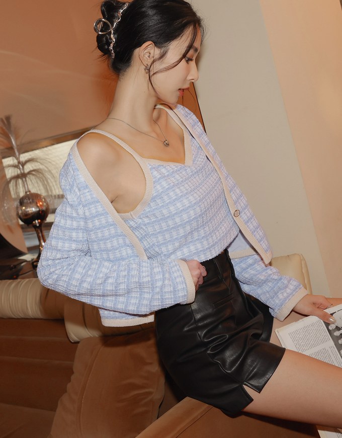 Gentle Plaid Tweed Top Set