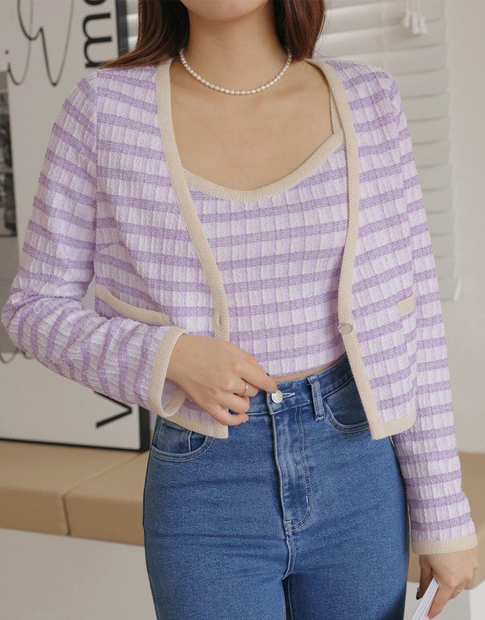 Gentle Plaid Tweed Top Set