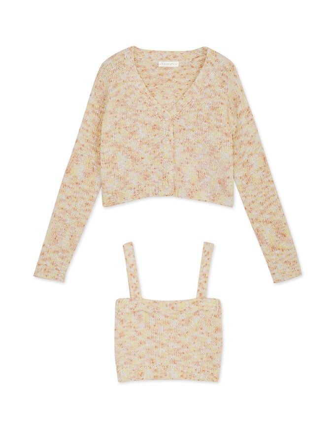 Mixed Color Fur Balls And Button Two-Piece Knit Top
