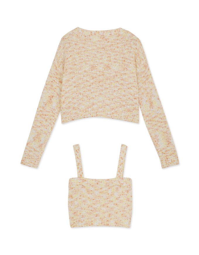 Mixed Color Fur Balls And Button Two-Piece Knit Top