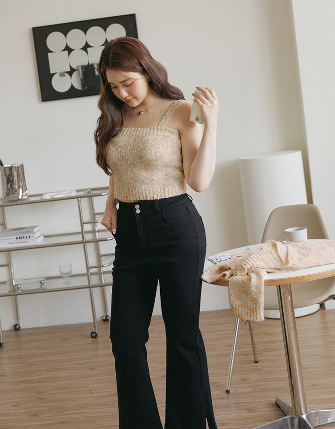 Mixed Color Fur Balls And Button Two-Piece Knit Top