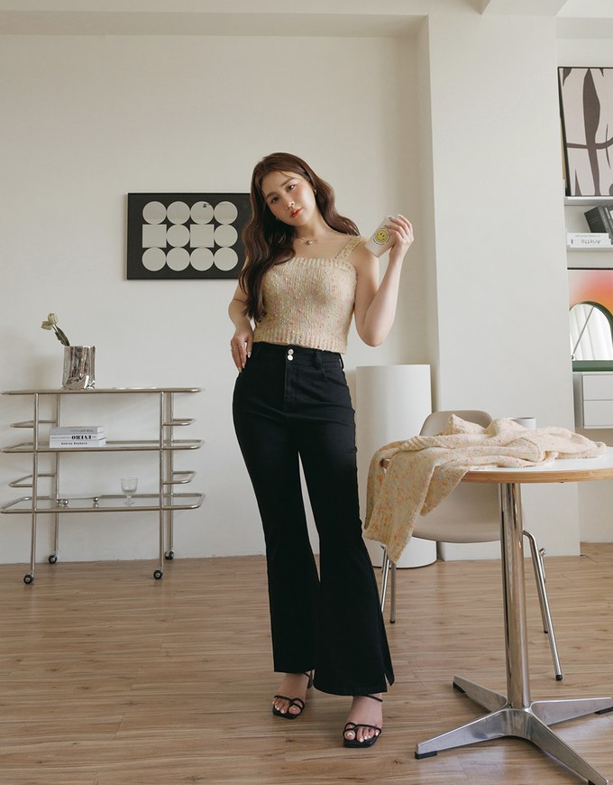 Mixed Color Fur Balls And Button Two-Piece Knit Top