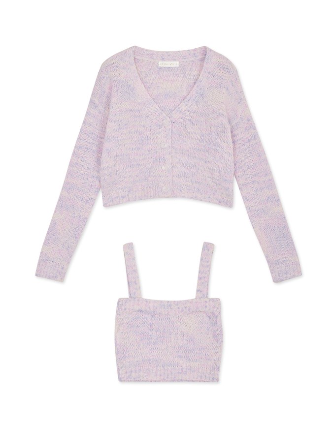 Mixed Color Fur Balls And Button Two-Piece Knit Top