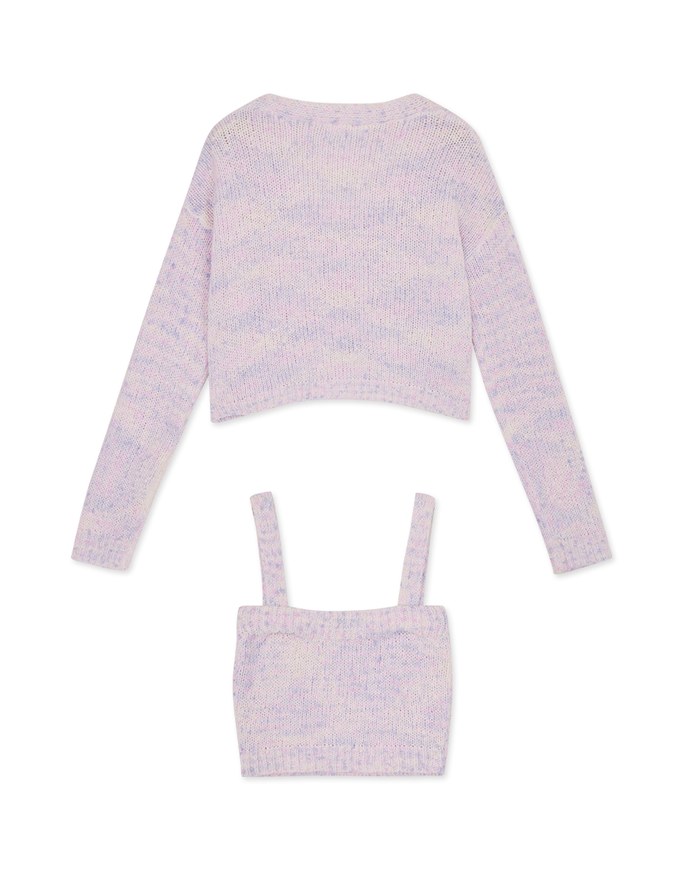 Mixed Color Fur Balls And Button Two-Piece Knit Top