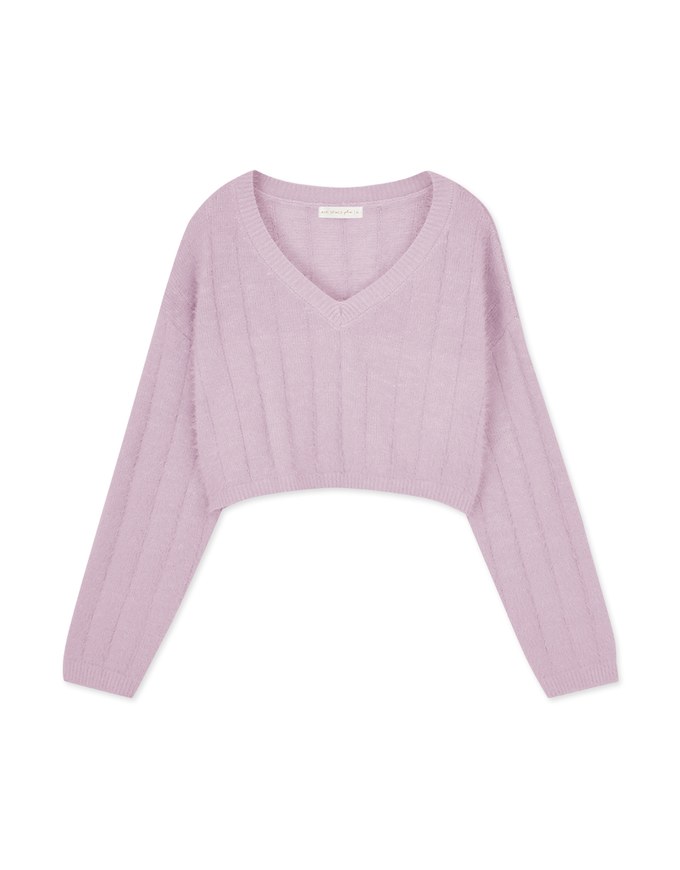 V Neck Fluffy Sweater Knit Top