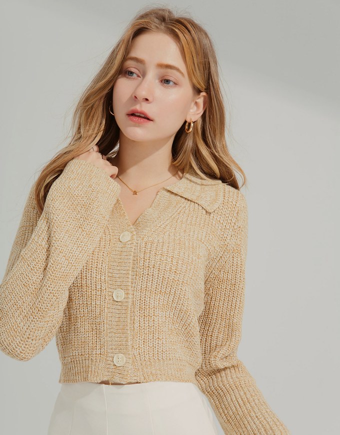 Lapel Mixed Knittted Top
