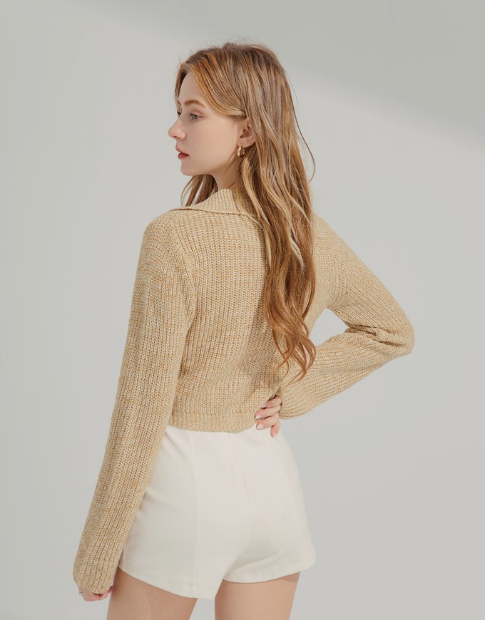 Lapel Mixed Knittted Top