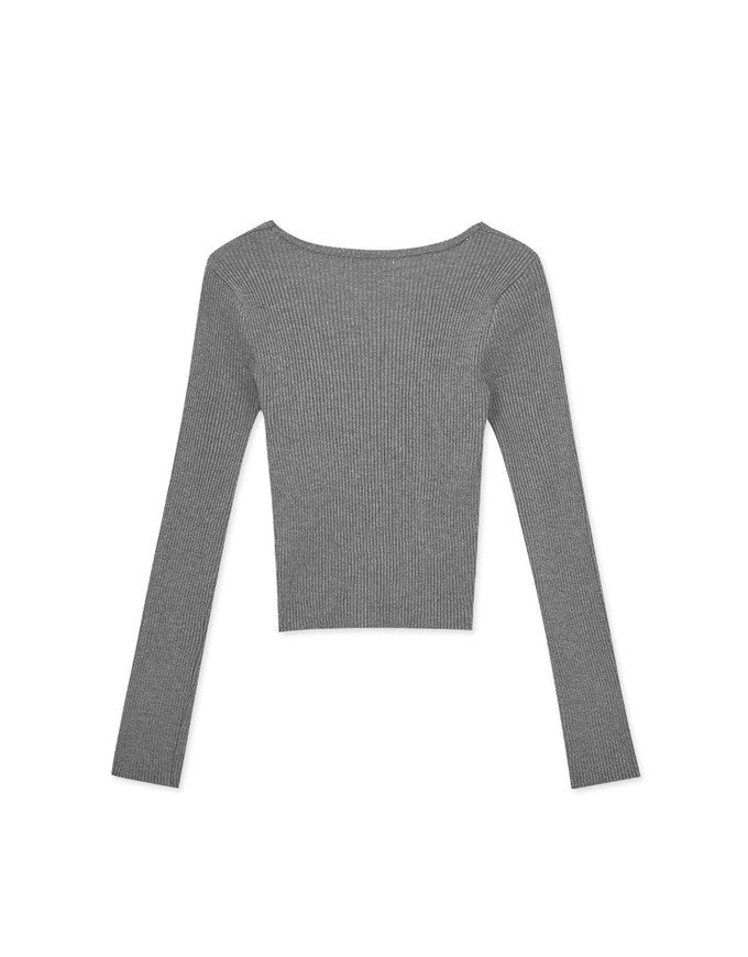 Solid Color U-neck Knit Top
