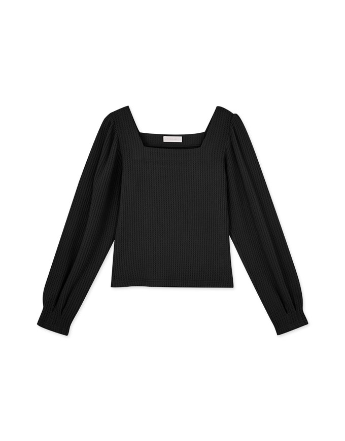 Square Neck Tweed Puff Sleeve Top