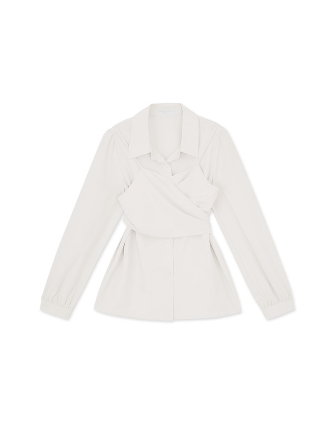 Two Piece Set Tie-Strap Vest & Blouse Shirt