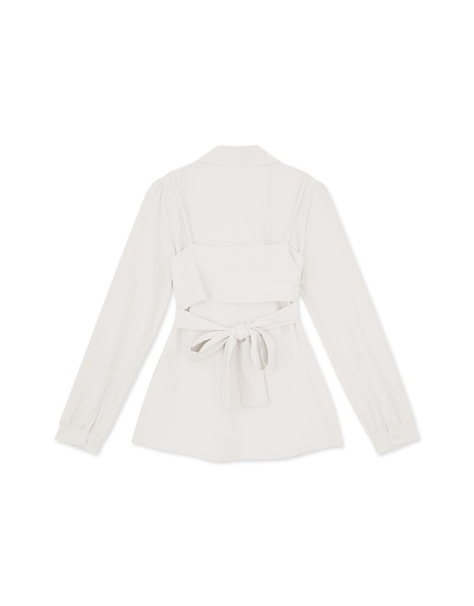 Two Piece Set Tie-Strap Vest & Blouse Shirt
