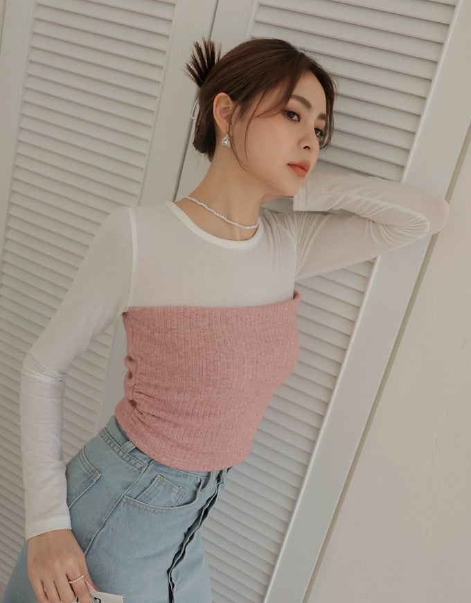 Sheer Paneled Side Scrunch Top