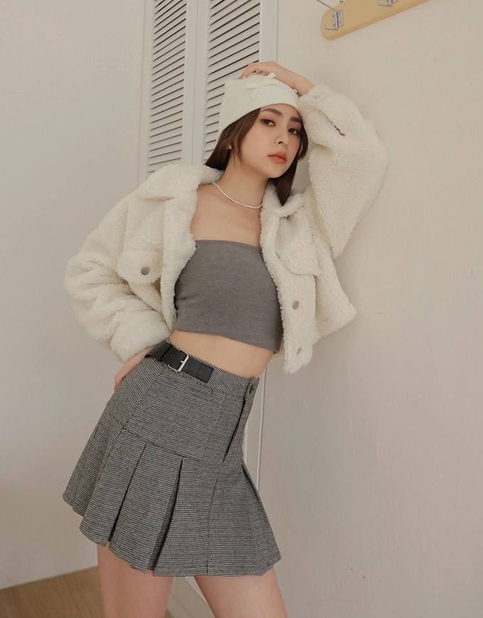 Side Belted Pleated Skirt