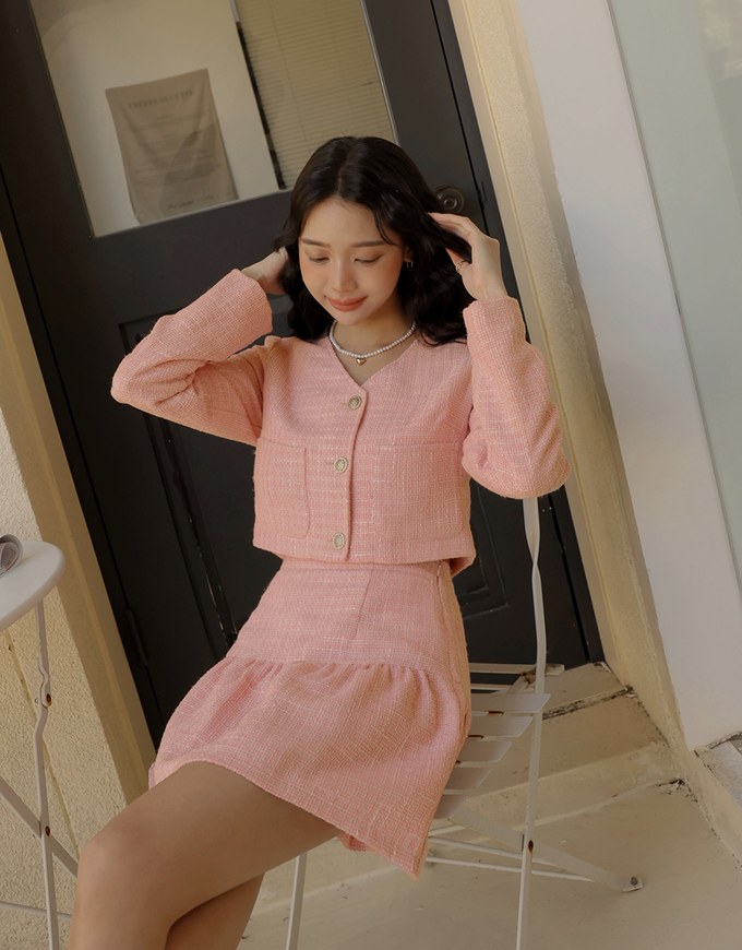 Tweed Woolen Tiered Mini Skirt
