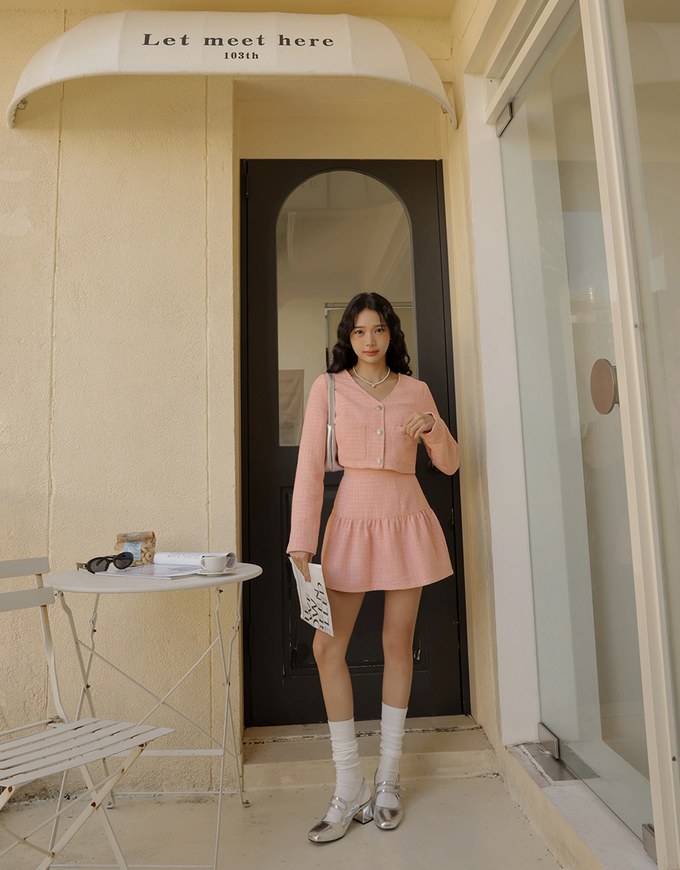 Tweed Woolen Tiered Mini Skirt