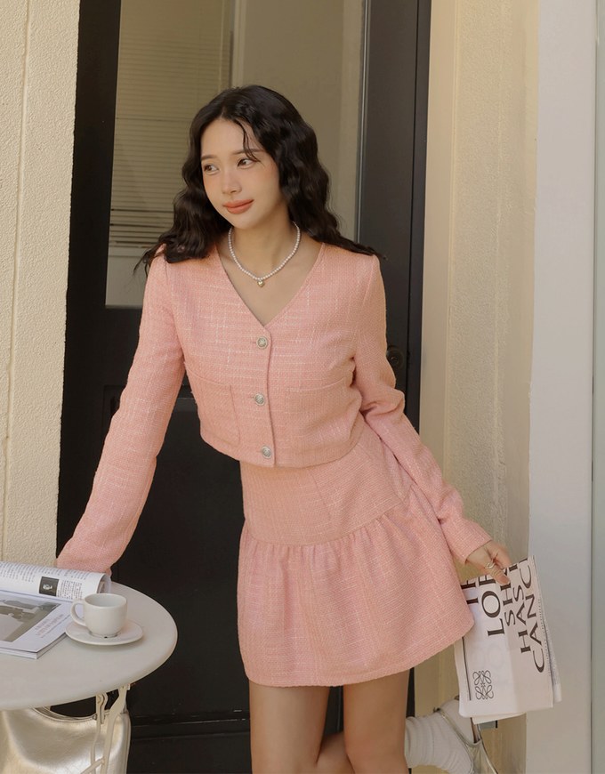 Tweed Woolen Tiered Mini Skirt