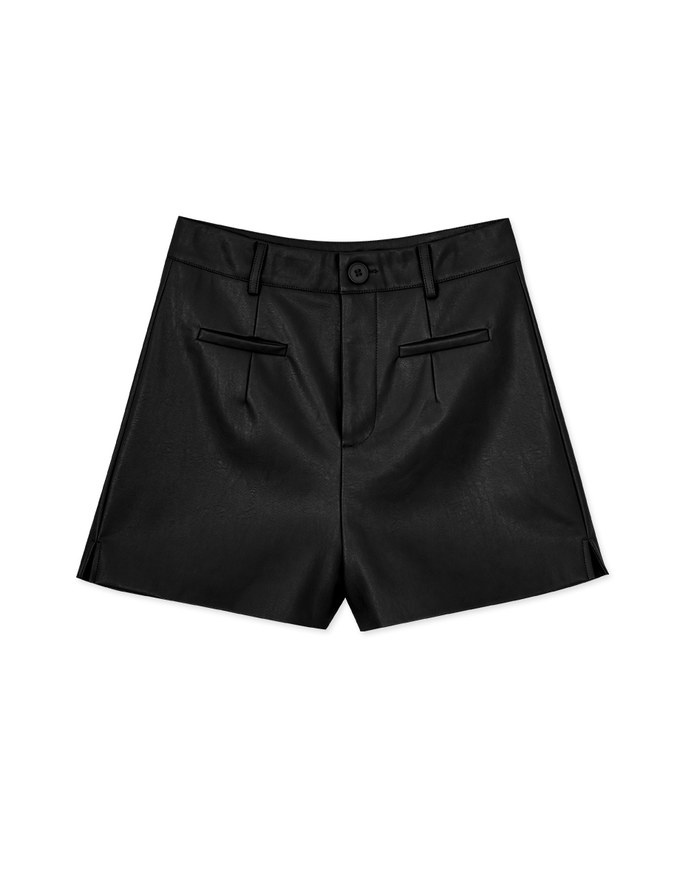 Stylish Faux Leather Wide Hem Shorts