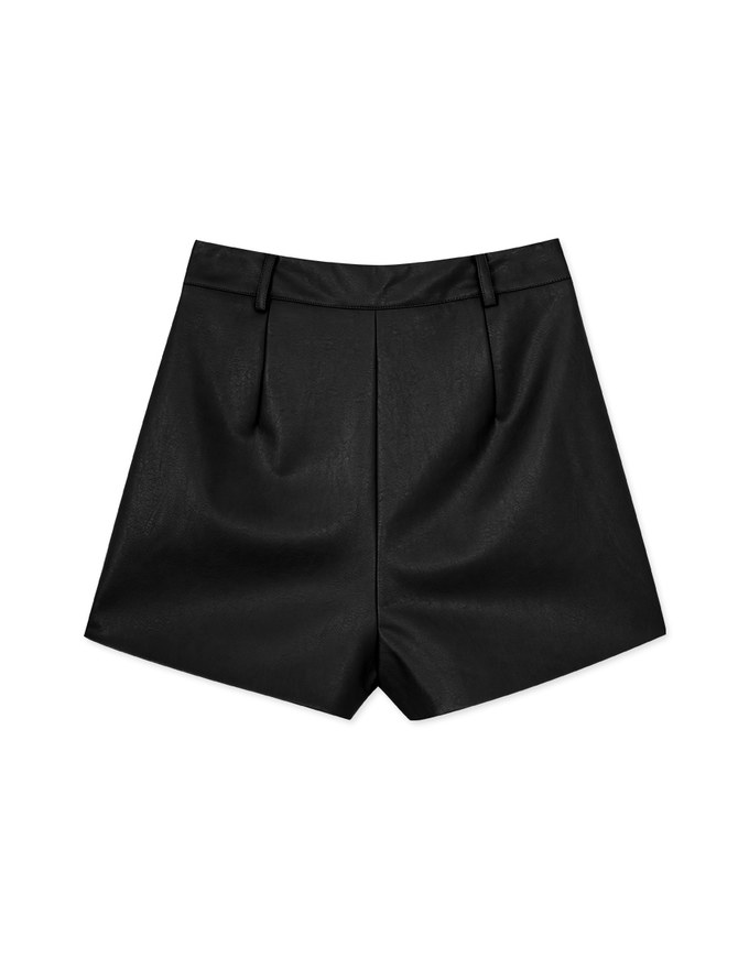 Stylish Faux Leather Wide Hem Shorts