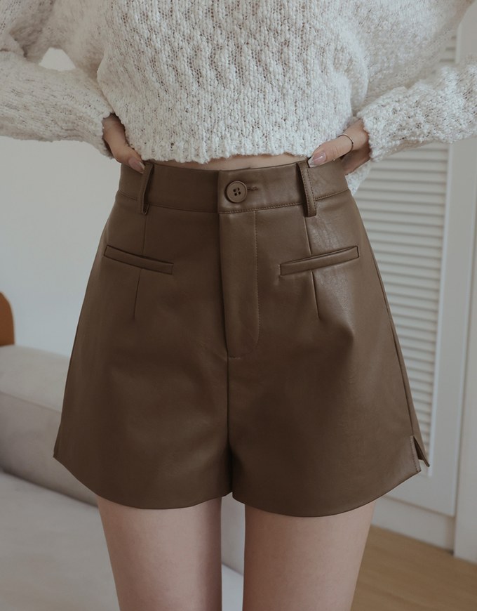 Stylish Faux Leather Wide Hem Shorts