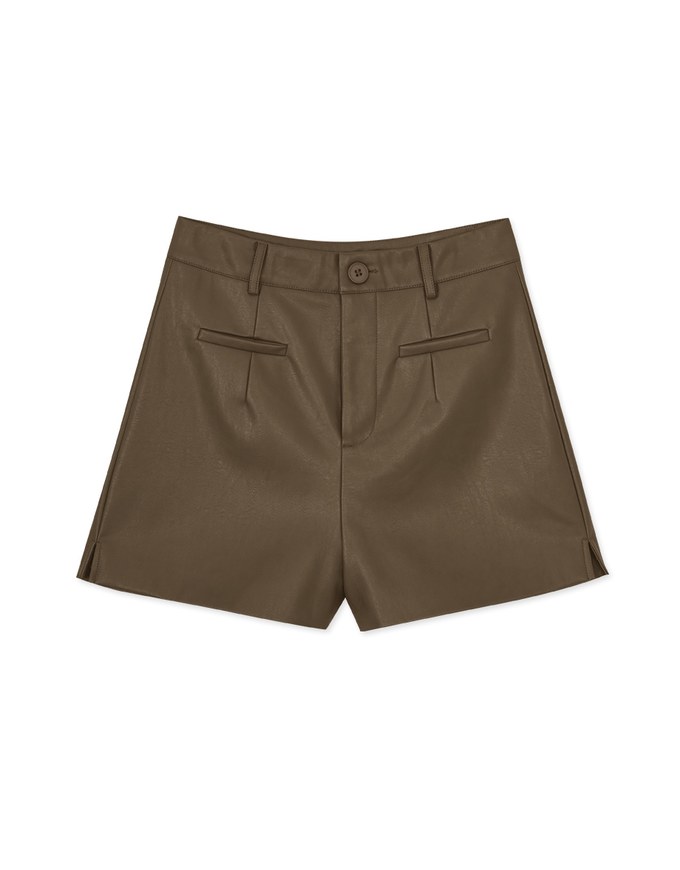 Stylish Faux Leather Wide Hem Shorts